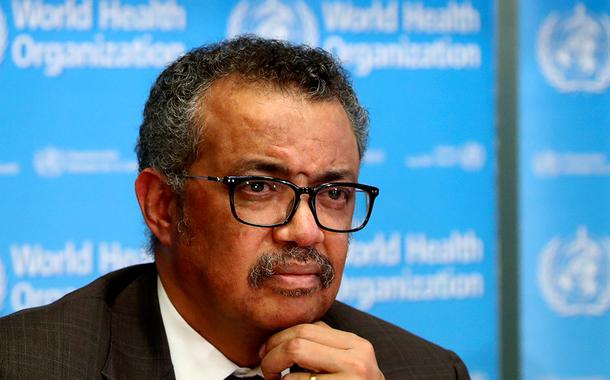 Diretor-geral da OMS, Tedros Adhanom Ghebreyesus, durante entrevista coletiva em Genebra