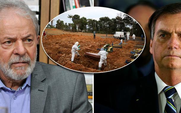 Lula, Bolsonaro e mortos por coronavírus no Brasil