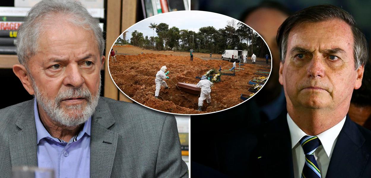 Lula, Bolsonaro e mortos por coronavírus no Brasil