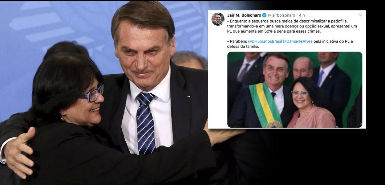 Jair Bolsonaro e a ministra dos Direitos Humanos no Brasil, Damares Alves