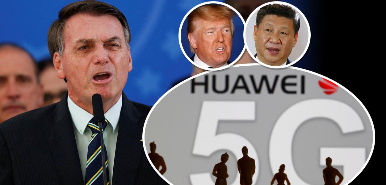 Jair Bolsonaro, Donald Trump, Xi Jinping e Huawei