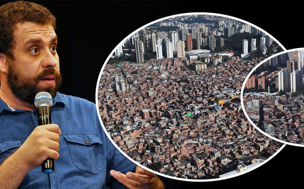 Guilherme Boulos e contraste entre favela e prédios em São Paulo