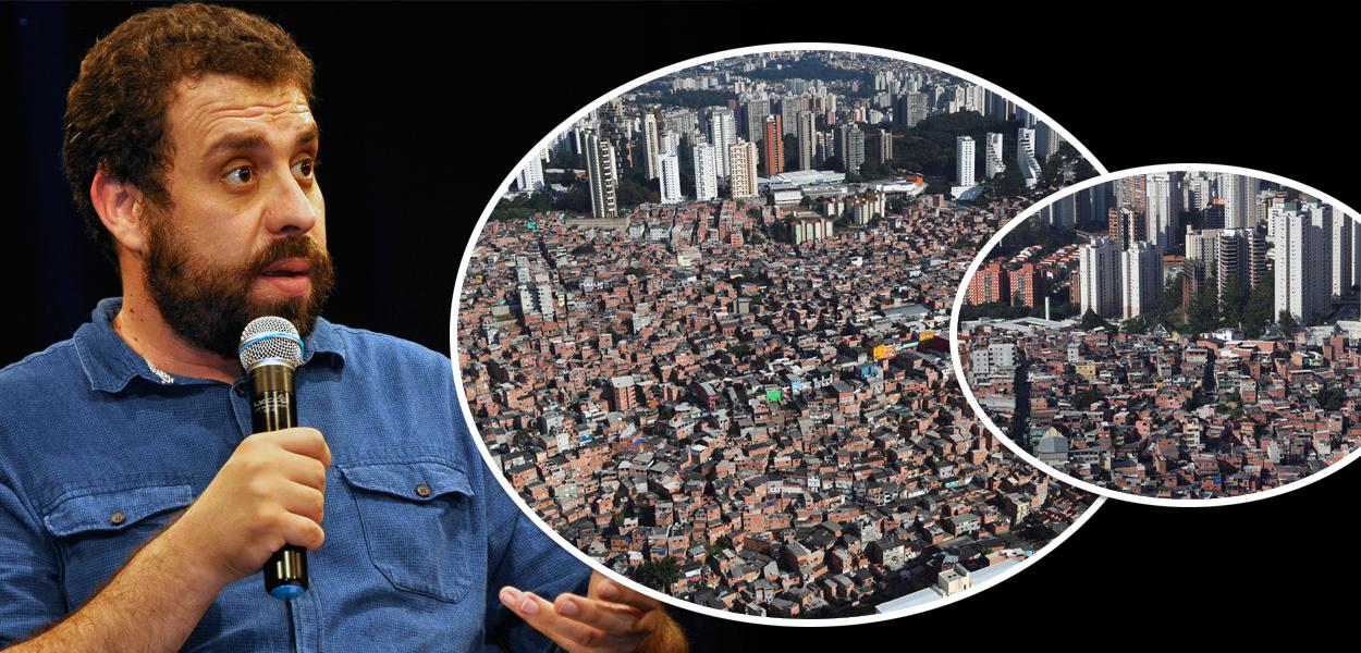Guilherme Boulos e contraste entre favela e prédios em São Paulo