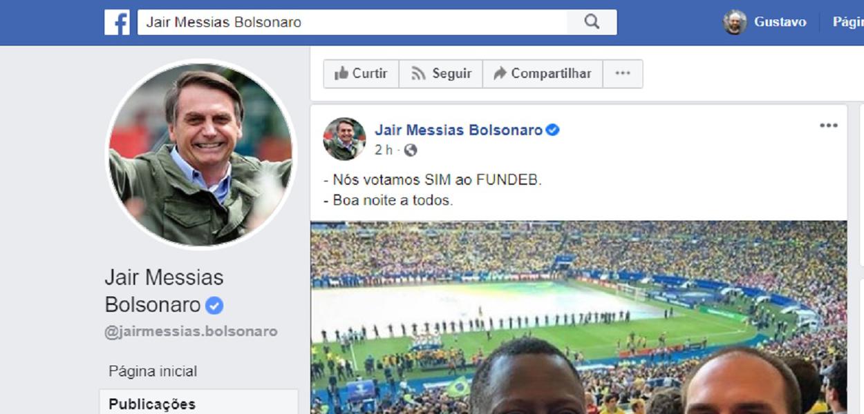 Bolsonaro fatura aprovação de Fundeb em Facebook