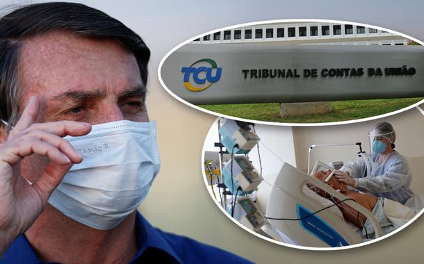 Jair Bolsonaro, fachada do TCU e pessoa hospitalizada por Covid-19