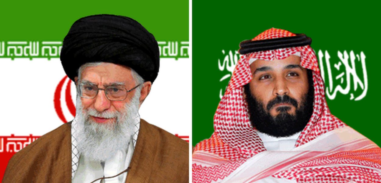 Ali Khamenei (Irã) e Mohamed bin Salman (Arábia Saudita)