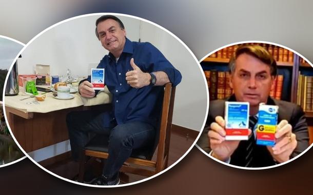 Jair Bolsonaro segurando caixa de cloroquina