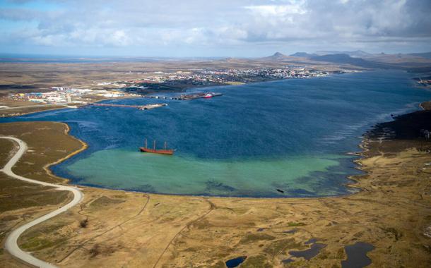 Vista Aérea de Puerto Argentino, Ilhas Malvinas