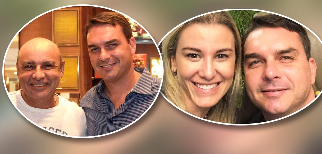 Fabrício Queiroz com Flávio Bolsonaro e Fernanda Antunes Figueira com Flávio Bolsonaro