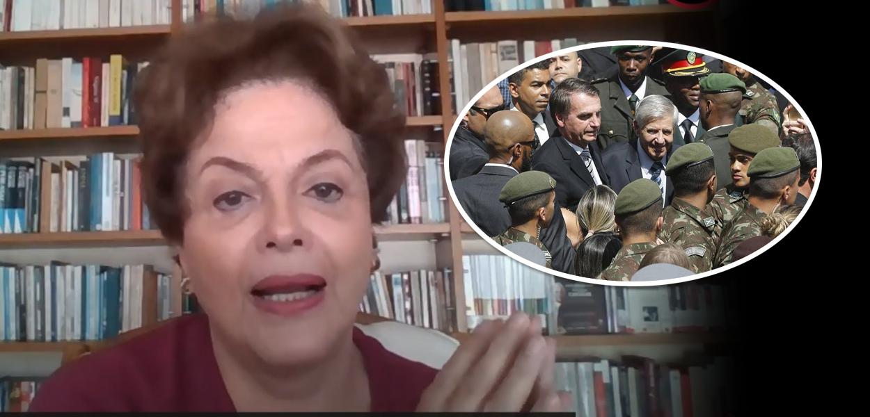 Dilma Rousseff e Jair Bolsonaro com militares