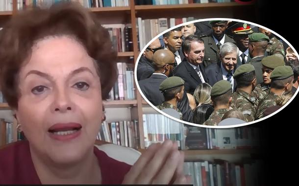 Dilma Rousseff e Jair Bolsonaro com militares