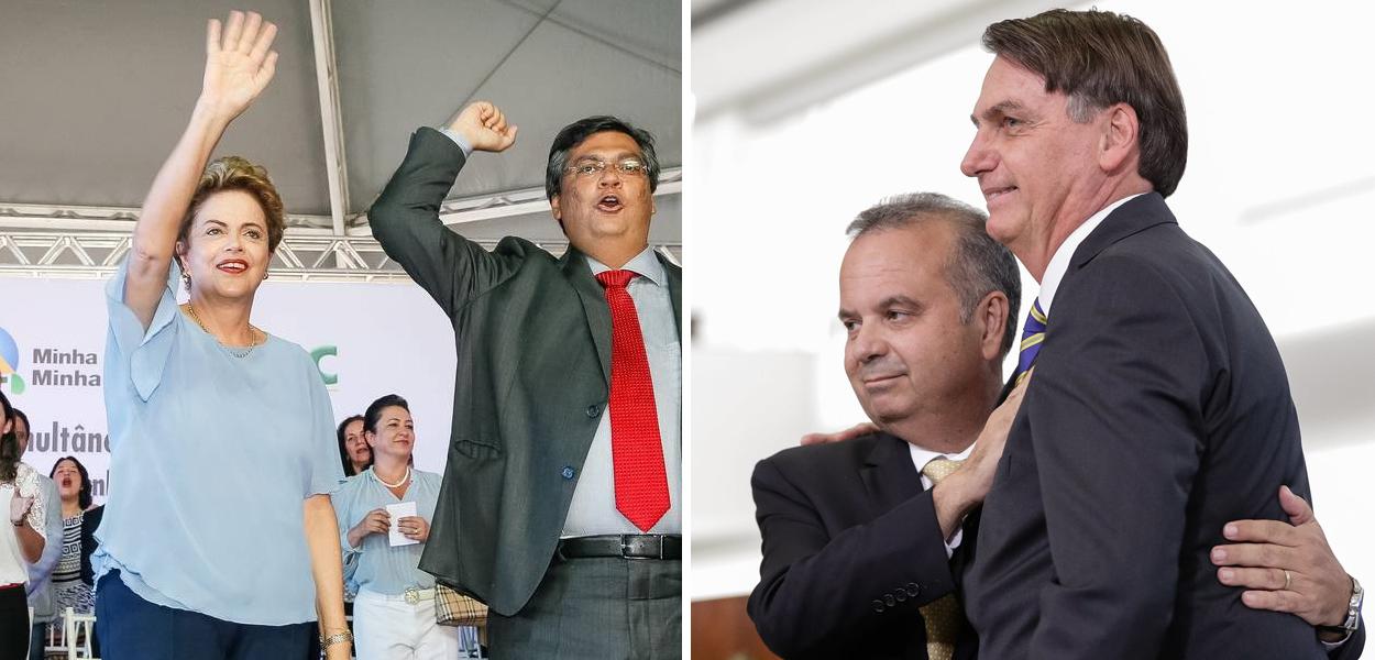 Dilma com Flávio Dino e Rogério Marinho com Bolsonaro (Foto: Divulgação | Carolina Antunes/PR) Dilma com Flávio Dino e Rogério Marinho com Bolsonaro