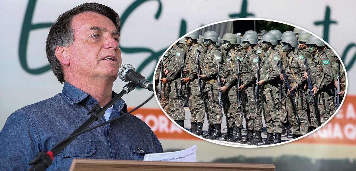 Jair Bolsonaro e soldados do exército