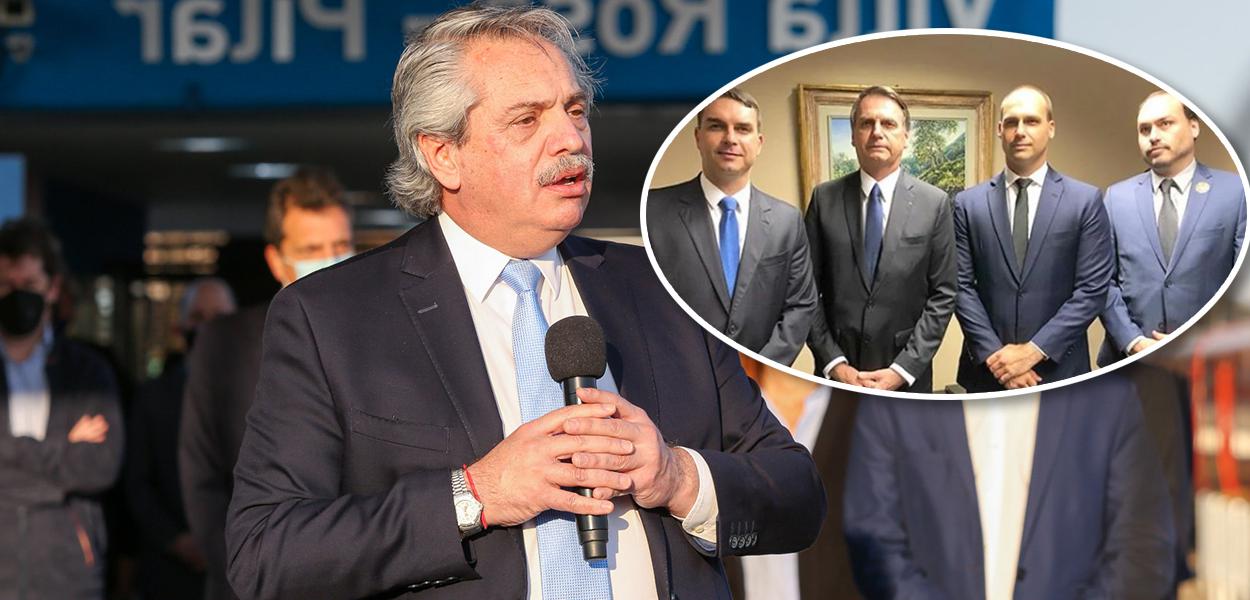Alberto Fernández, Flávio, Jair, Eduardo e Carlos Bolsonaro