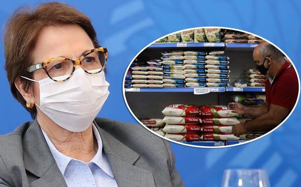Tereza Cristina e homem comprando arroz