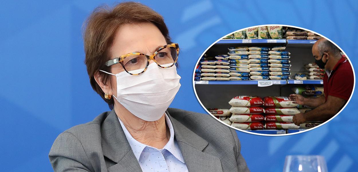 Tereza Cristina e homem comprando arroz