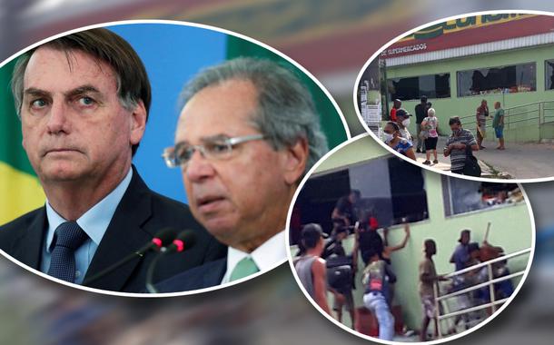 Jair Bolsonaro com Paulo Guedes e mercado sendo saqueado