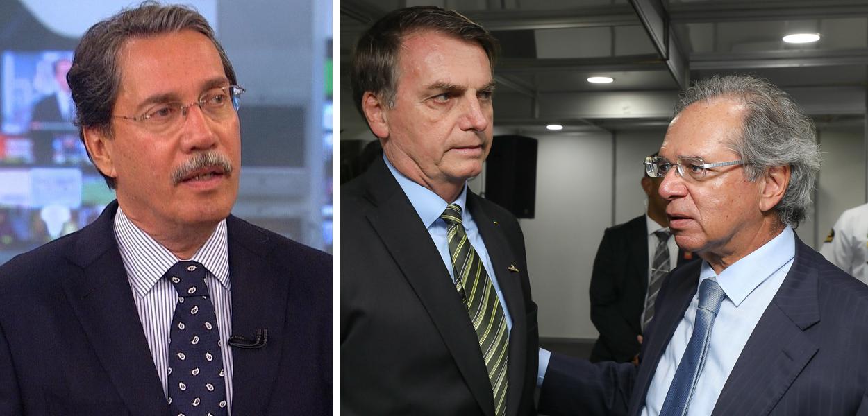 Merval Pereira e Jair Bolsonaro com Paulo Guedes