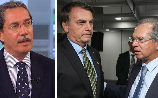 Merval Pereira e Jair Bolsonaro com Paulo Guedes