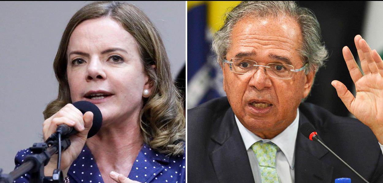 Gleisi Hoffmann e Paulo Guedes