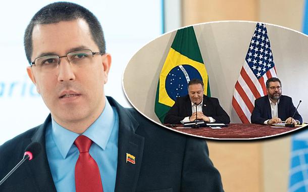 Jorge Arreaza, Mike Pompeo e Ernesto Araújo