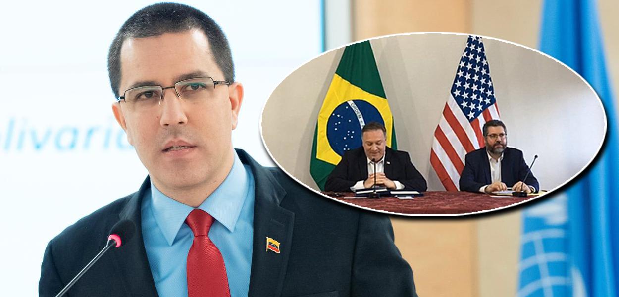 Jorge Arreaza, Mike Pompeo e Ernesto Araújo
