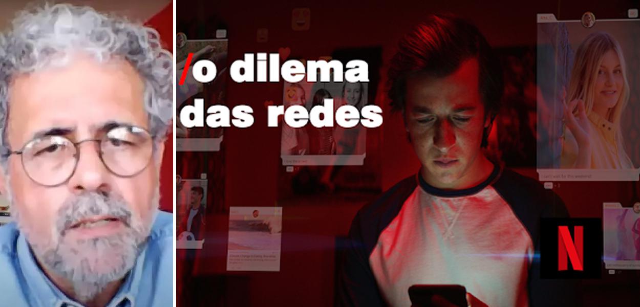 Roberto Moraes e cartaz do filme "O dilema das redes"