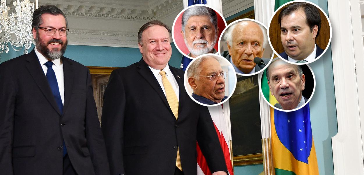 Ernesto Araújo com Mike Pompeo, Celso Amorim, Rubens Ricupero, Rodrigo Maia, FHC e Aloysio Nunes