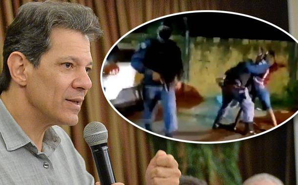 Fernando Haddad e PM agredindo pedagoga