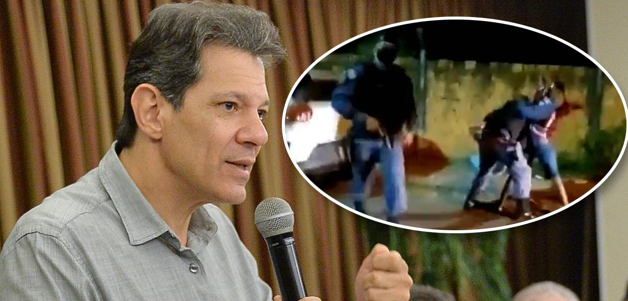 Fernando Haddad e PM agredindo pedagoga