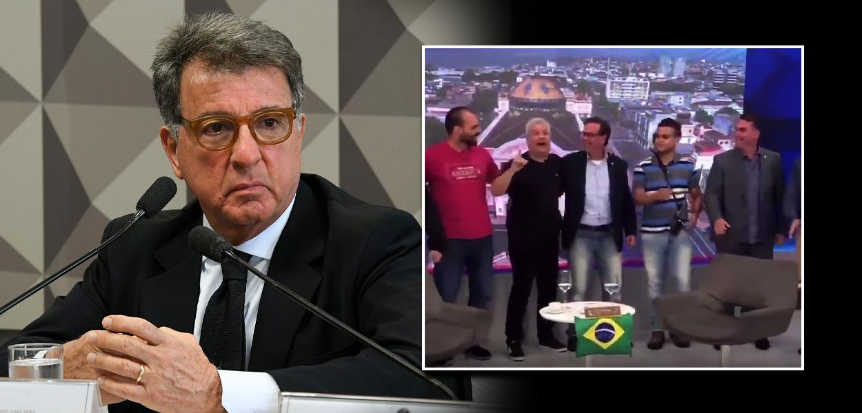 Paulo Marinho e Flávio Bolsonaro dançando com Sikêra Jr