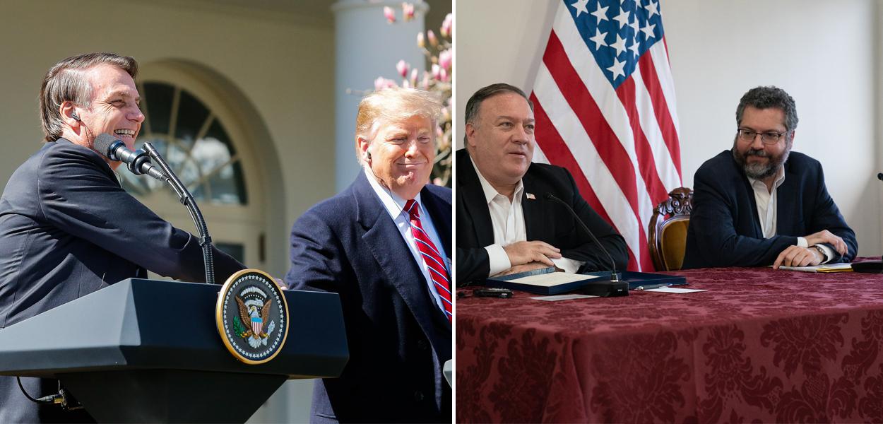 Bolsonaro com Trump e Mike Pompeo com Ernesto Araújo