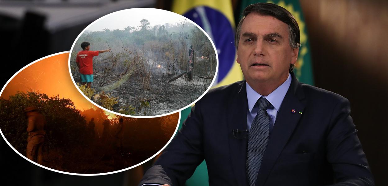 Queimadas e Jair Bolsonaro discursando na ONU