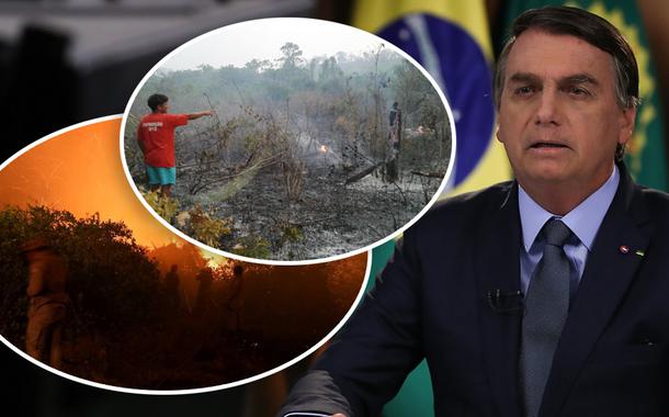 Queimadas e Jair Bolsonaro discursando na ONU