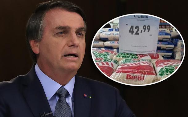 Bolsonaro discursando na ONU e preço do arroz