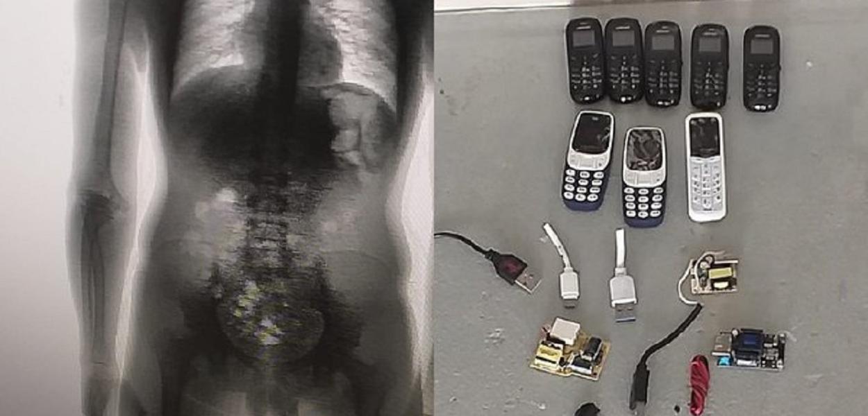 Preso é flagrado com oito celulares no corpo