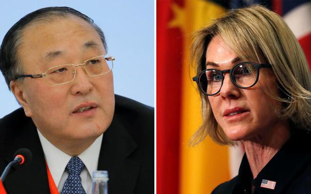 Bandeiras dos Estados Unidos e da China