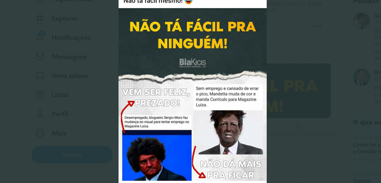 Postagem racista de Bia Kicis