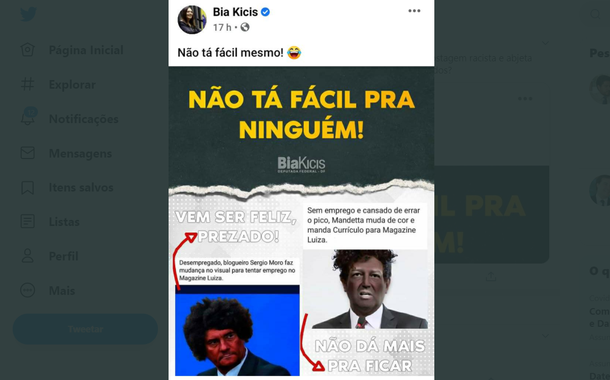 Postagem racista de Bia Kicis