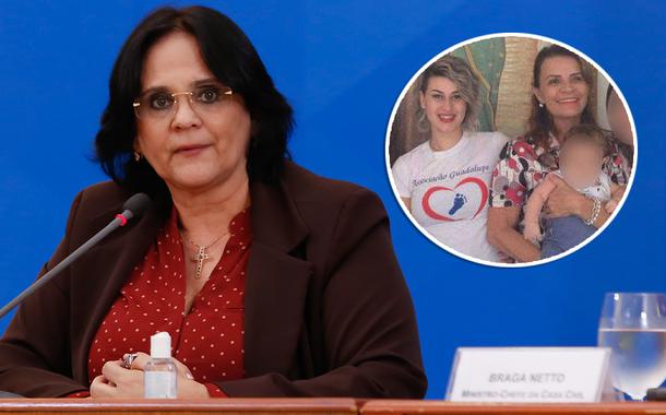 Damares Alves, no detalhe Sara Winter com Mariângela Casolli de Oliveira