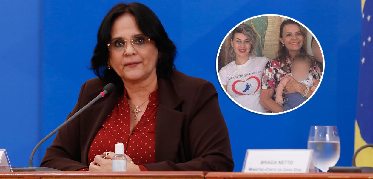 Damares Alves, no detalhe Sara Winter com Mariângela Casolli de Oliveira