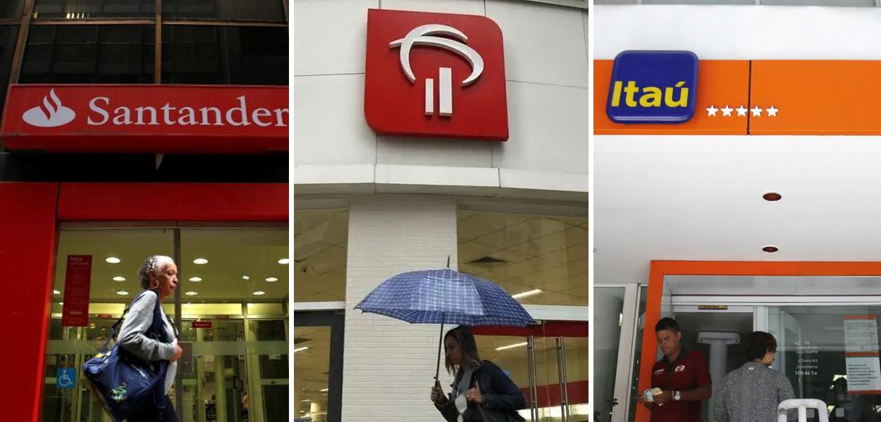 Fachadas dos bancos Santander, Bradesco e Itaú