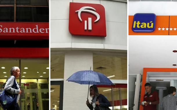 Fachadas dos bancos Santander, Bradesco e Itaú