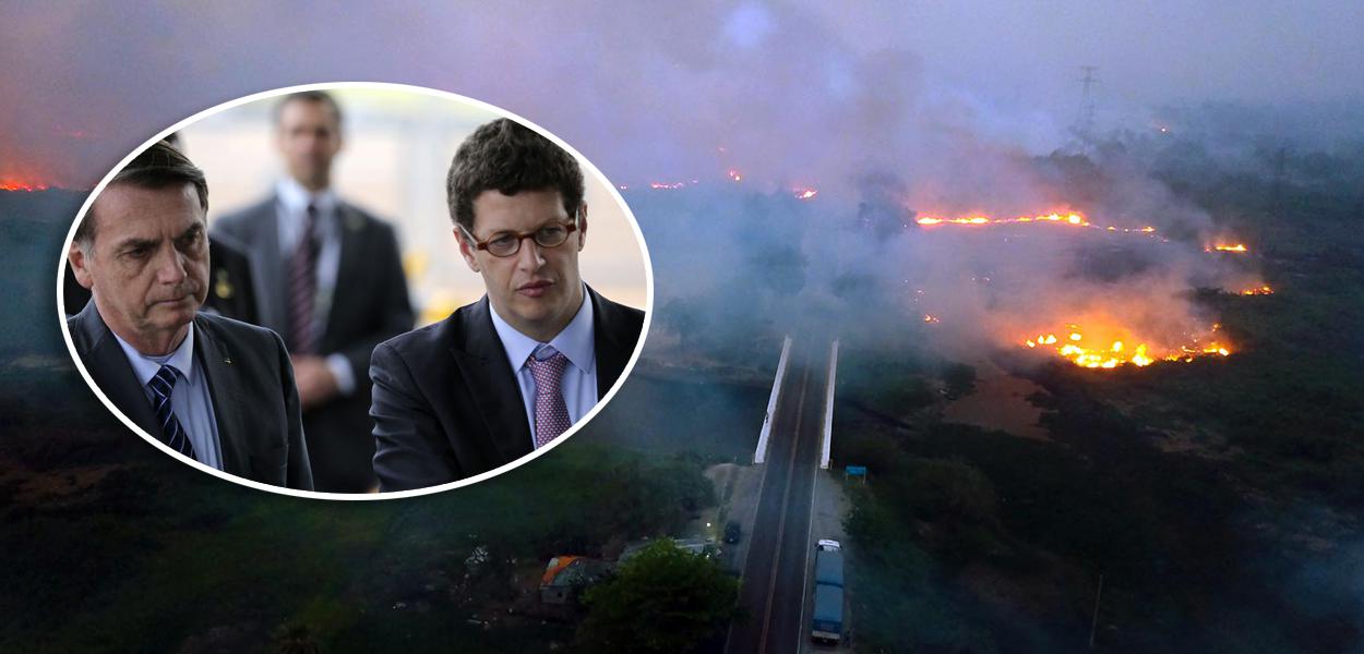 Bolsonaro com Ricardo Salles e incêndios florestais na BR 262 e estrada Parque no Pantanal