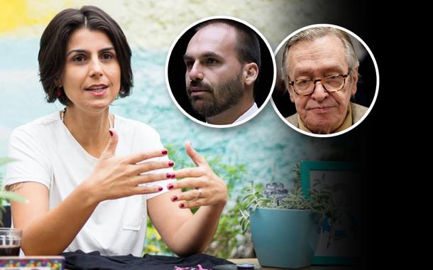 Manuela D'Ávila, Eduardo Bolsonaro e Olavo de Carvalho