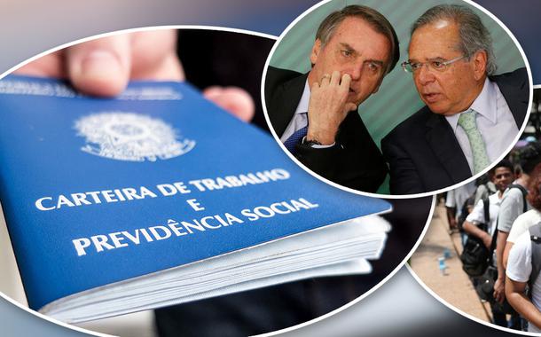 Carteira de trabalho, Bolsonaro com Paulo Guedes e fila por emprego