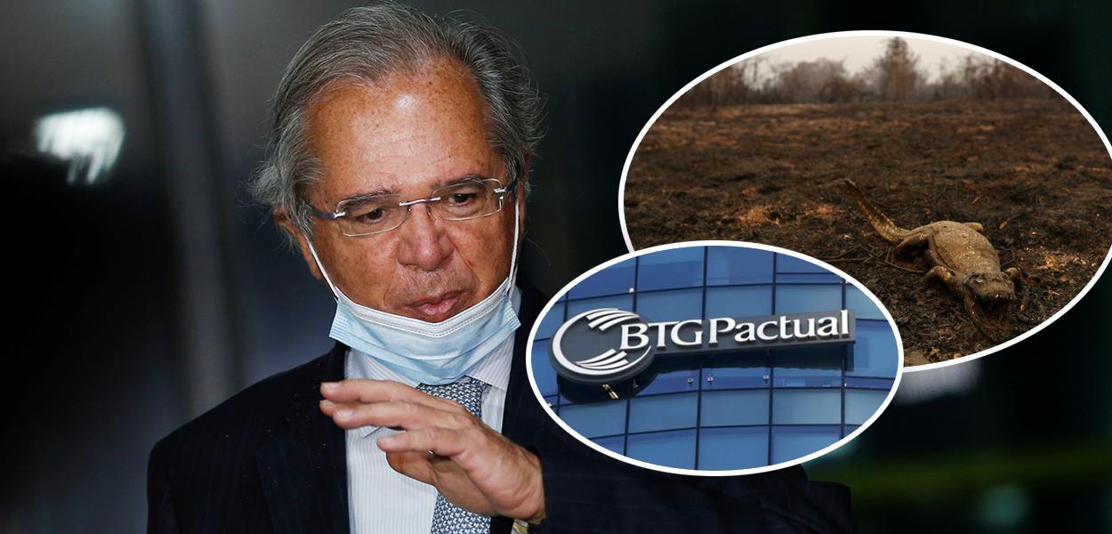 Paulo Guedes, Pantanal queimado e fachada do BTG Pactual
