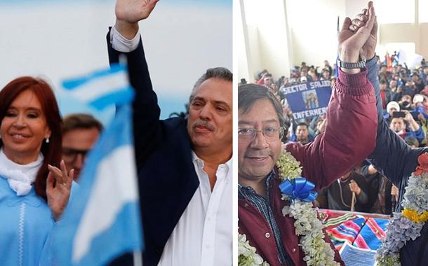 Vice Cristina kirchner, ao lado do presidente argentino, Alberto Fernández, e Luis Arce, eleito presidente da Bolívia, junto com seu vice, David Choquehuanca