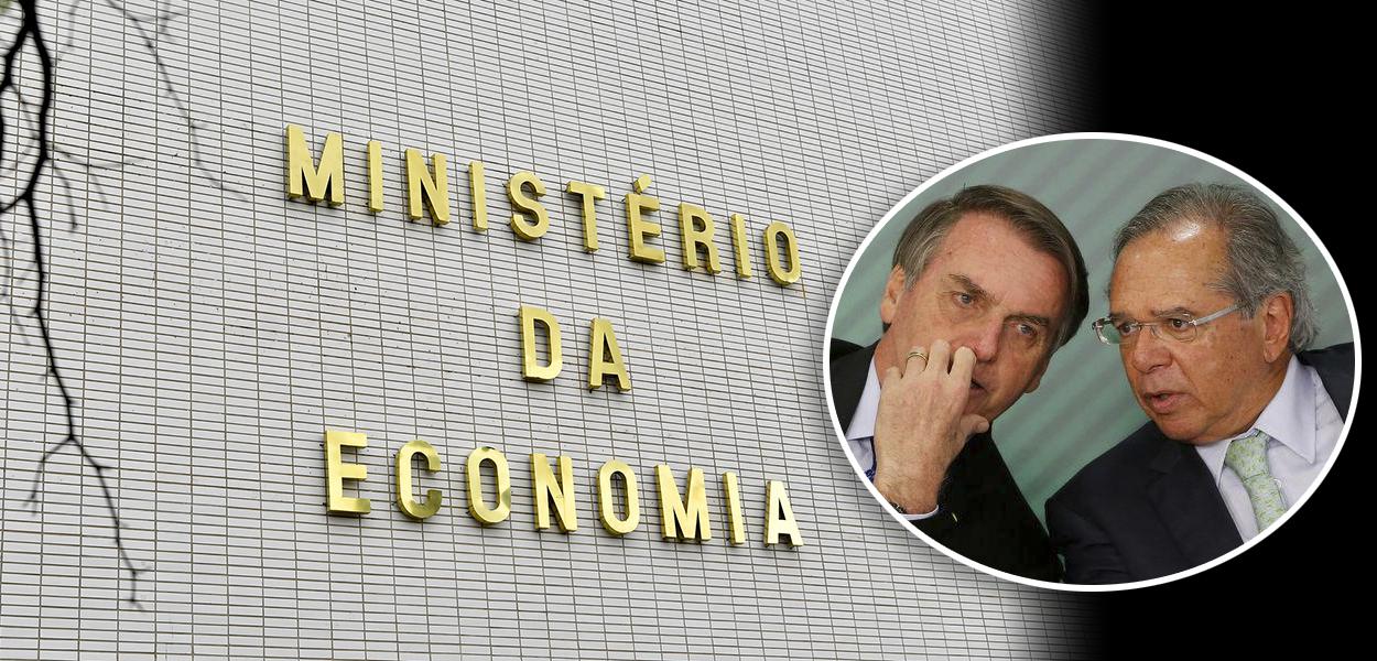 Fachada do Ministro da Economia e Bolsonaro com Paulo Guedes