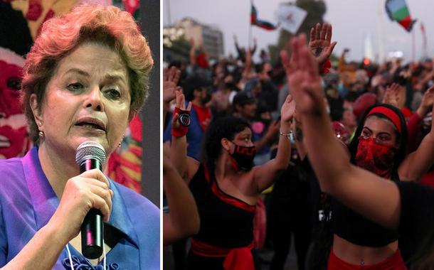 Dilma e chilenos comemorando vitória